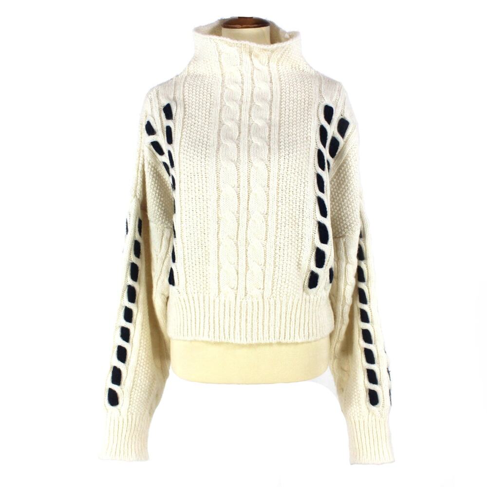 ANINE BING Ivory Navy Alpaca Cable Knit Lewis Sweater S NEW Wool Boxy Pullover - Picture 1 of 6